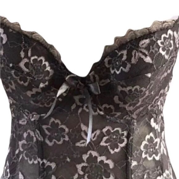 NEW René Rofé Satin Ribbon Lace Corset Babydoll Top Flattering - Picture 4 of 8